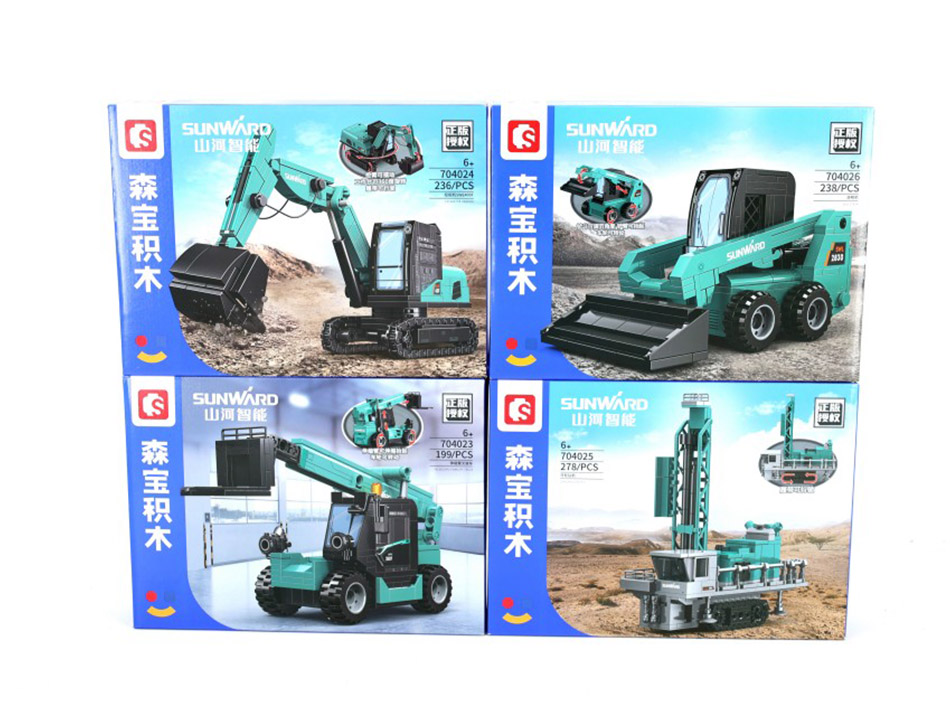 Set Blok Bangunan Kenderaan Binaan Sunward Jengkaut Skid Steer Loader Forklift Lori Bergigi Rig Roda